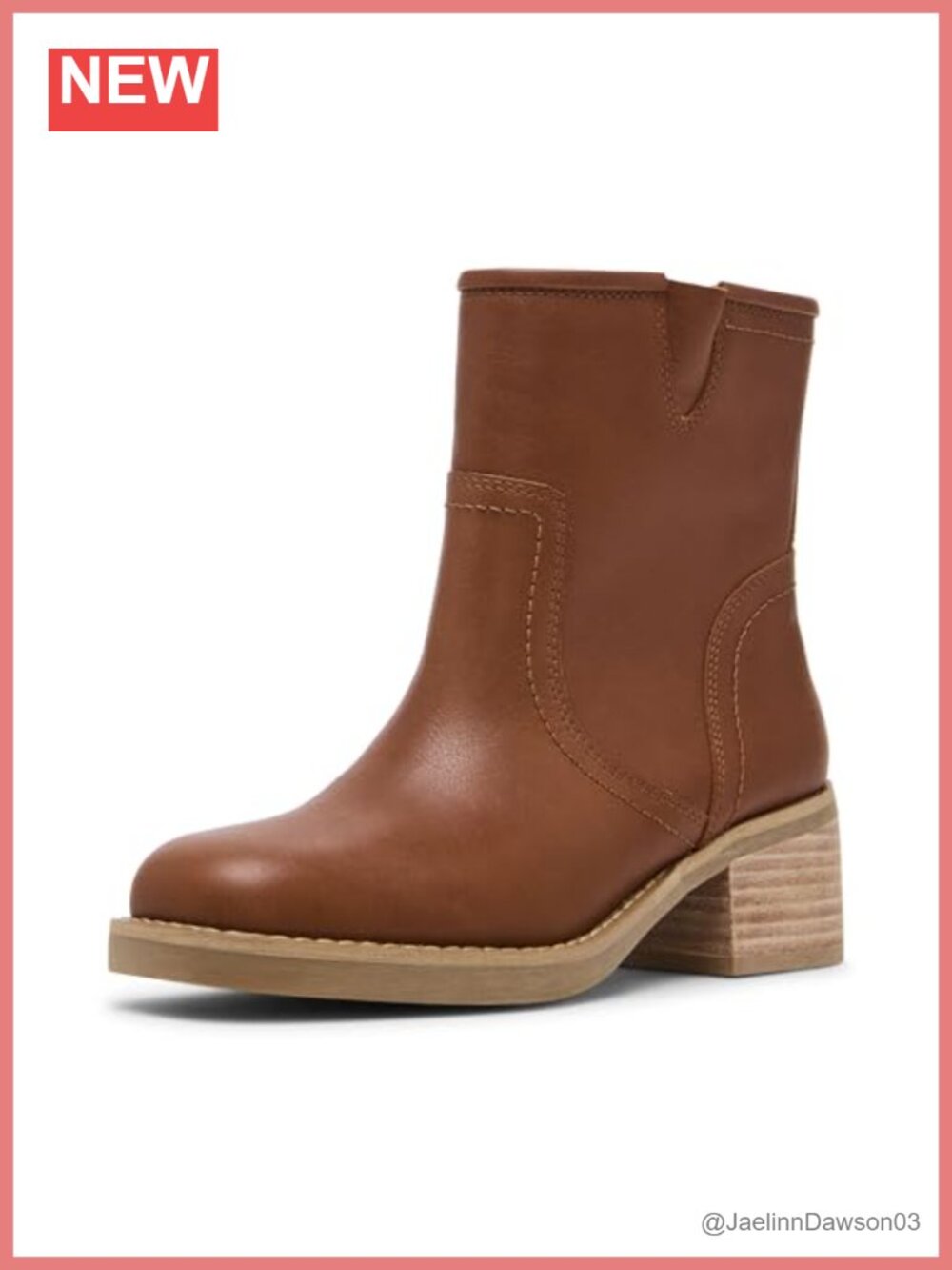 Waterproof Leather Bootie Ankle Boots with Stacked Heel Women's Pull-On